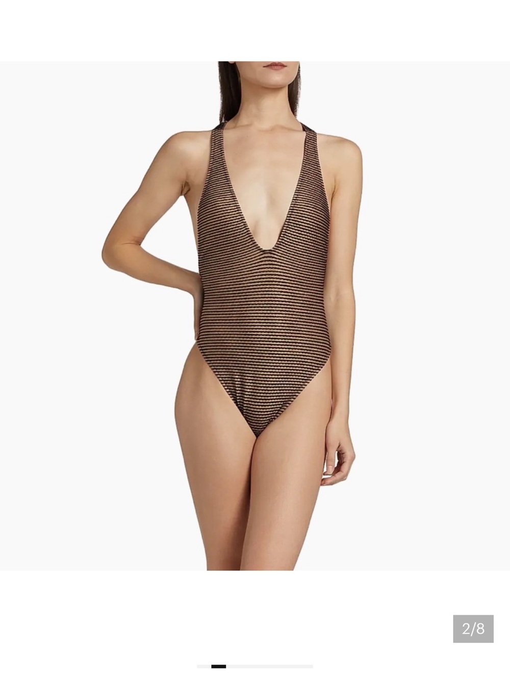 NWT Ulla Johnson Metallic Brown and Black Striped One-Piece Swimsuit LARGE